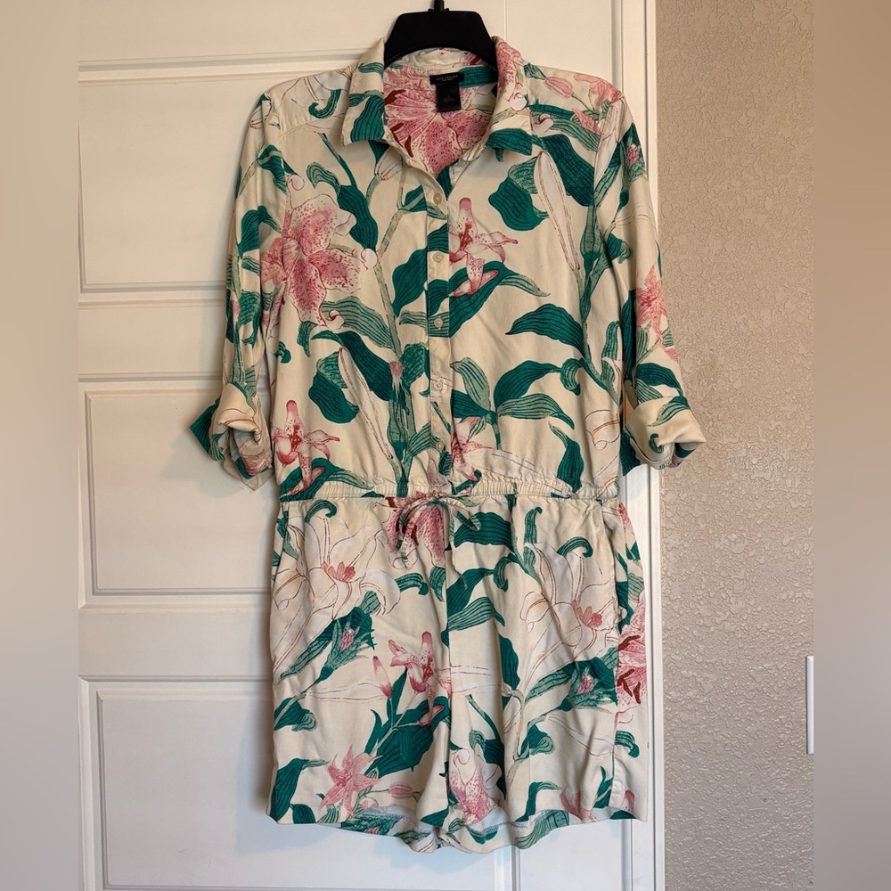 Ann Taylor Factory Floral Romper- Cream and Green